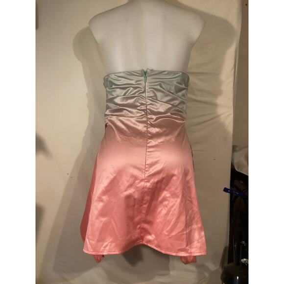 5029 Rare London Ombre Strapless Corset Satin Cocktail Dress Green/Pink 6/Medium - Picture 2 of 3